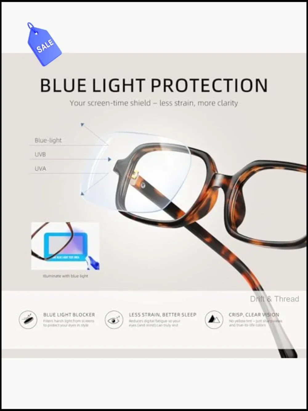 Fashion Square Blue Light Glasses for Women, Lightweight UV Blocking Computer
